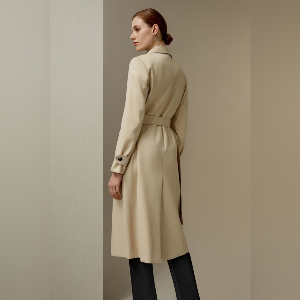 NWOT! Lilysilk | Silk-Wool Blend Water Repellent Classic Trench Coat | Khaki | L - Picture 3 of 13